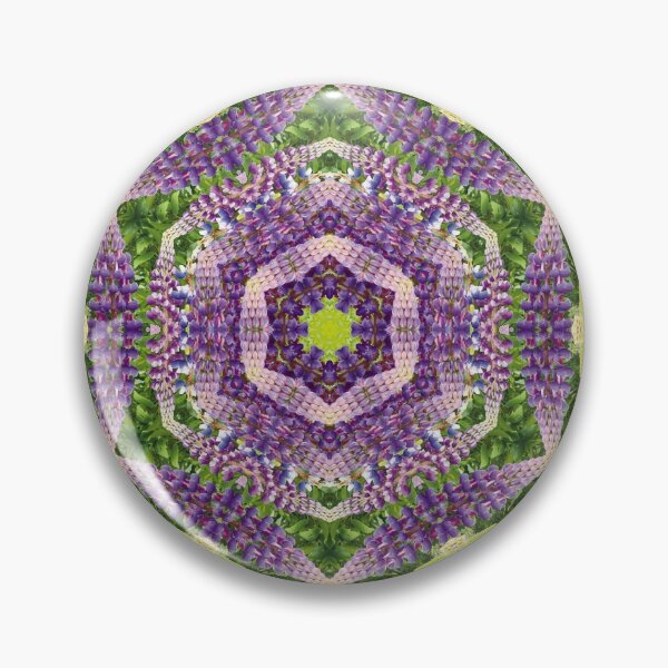 Artikelvorschau, Lupinen-Blumen- und Blatt-Kaleidoskop-Mandala in Lila, Pink und Grün entworfen und verkauft von BoundedChaos.