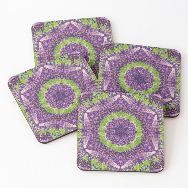 Item preview, Mandala Starburst con caleidoscopio de flores de lupino en morado, rosa y verde designed and sold by BoundedChaos.