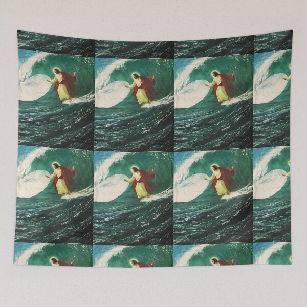 Item preview, Surfing Jesus Tshirt black designed and sold by thenewnormality.