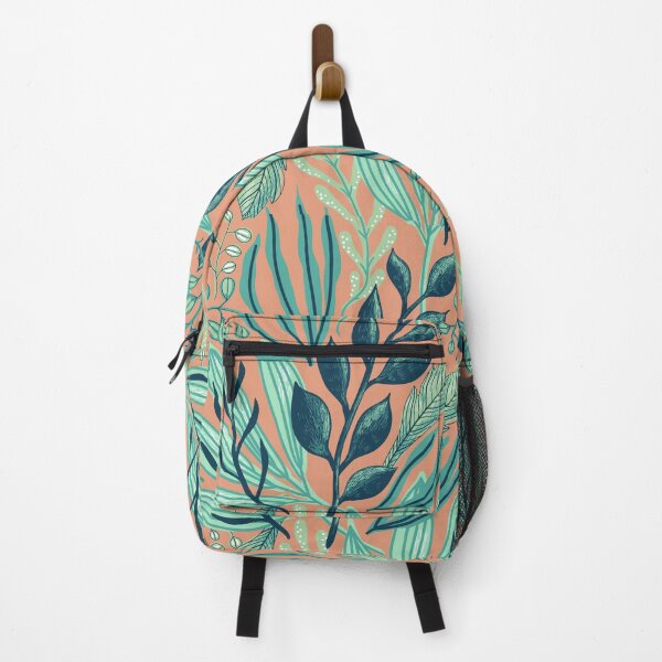 Item preview, Aquatic-colored Leaves Pattern with Peach Background designed and sold by Dream Big! by E. H..