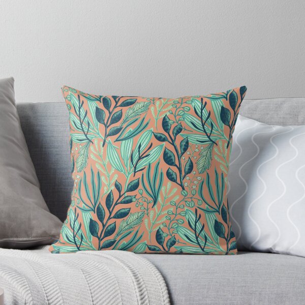 Item preview, Aquatic-colored Leaves Pattern with Peach Background designed and sold by Dream Big! by E. H..