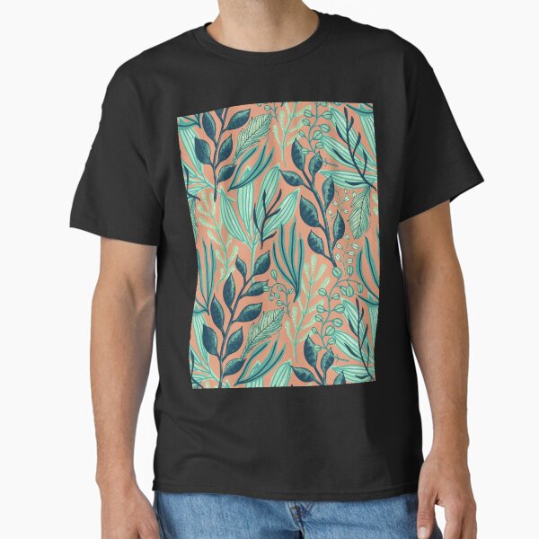 Item preview, Aquatic-colored Leaves Pattern with Peach Background designed and sold by Dream Big! by E. H..