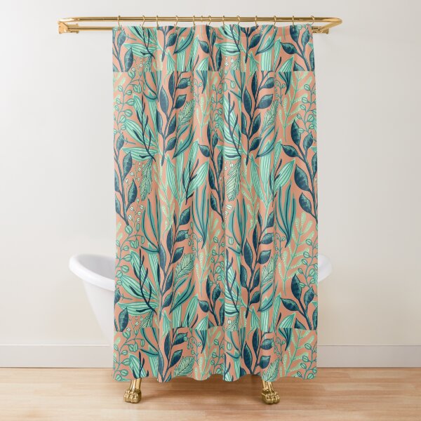 Item preview, Aquatic-colored Leaves Pattern with Peach Background designed and sold by Dream Big! by E. H..