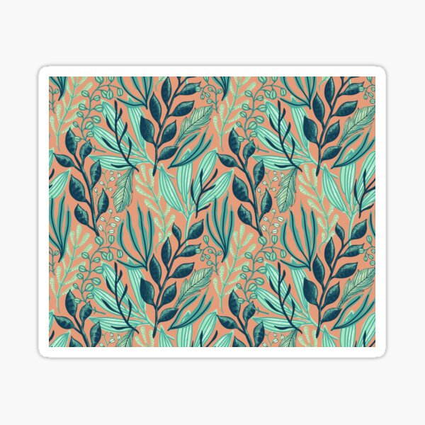 Item preview, Aquatic-colored Leaves Pattern with Peach Background designed and sold by Dream Big! by E. H..