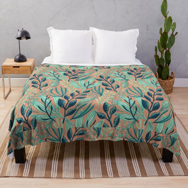 Item preview, Aquatic-colored Leaves Pattern with Peach Background designed and sold by Dream Big! by E. H..