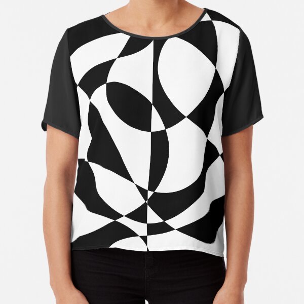 1960's Black and White Abstract Chiffon Top
