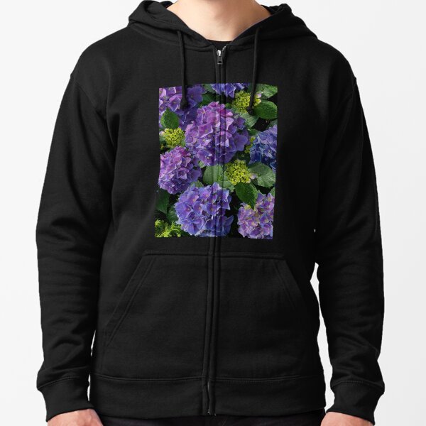 Purple hydrangeas, pink hydrangeas, blue hydrangeas | romantic farmhouse purple floral Zipped Hoodie