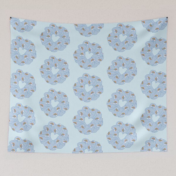Item preview, Light blue hair scrunchie with rainbows designed and sold by Nikamii.