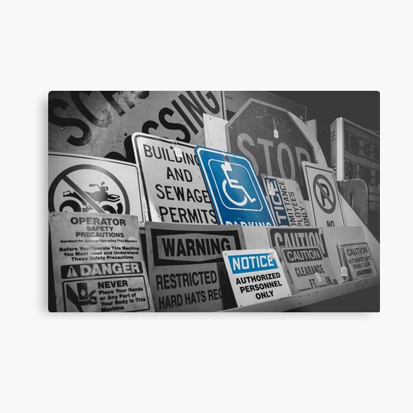 Selective Color Vintage Signs Blue Metal Print