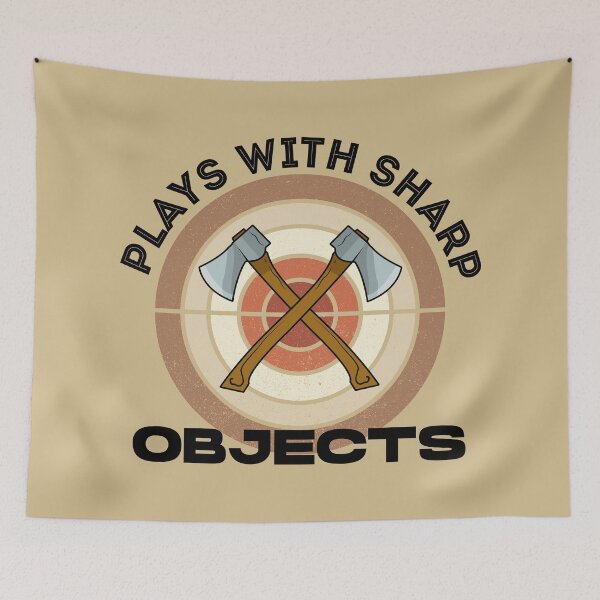 Item preview, Plays with sharp objects, dark text funny 13th june of axe throwing, funny axe throwing with abstract vintagecutted wood background designed and sold by SGS-.