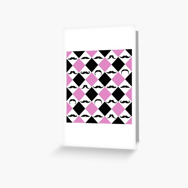 Mustaches Pattern Black, White and Pink Greeting Card