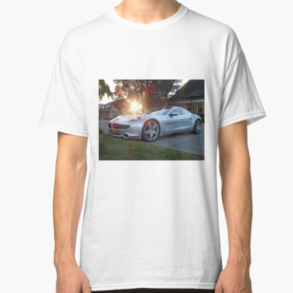 2012 Fisker Karma electric supercar against a sunset Classic T-Shirt