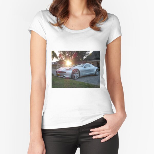2012 Fisker Karma electric supercar against a sunset Fitted Scoop T-Shirt