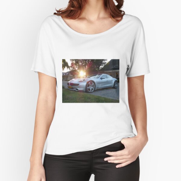 2012 Fisker Karma electric supercar against a sunset Relaxed Fit T-Shirt