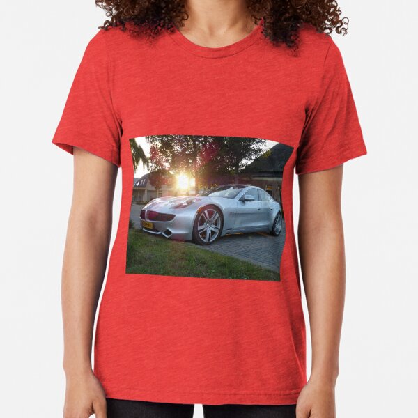 2012 Fisker Karma electric supercar against a sunset Tri-blend T-Shirt
