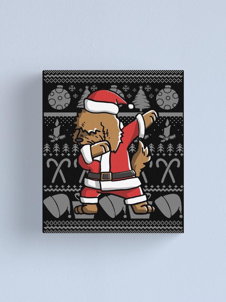 Thumbnail 2 of 3, Canvas Print, Goldendoodle Dabbing Dog Dab Ugly Christmas designed and sold by pecheeveli.