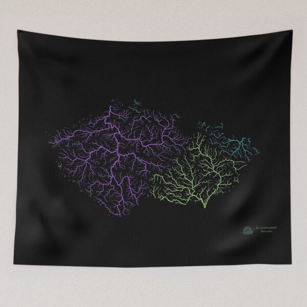 Item preview, Czechia River Basin Map in Rainbow Colours with Black Background designed and sold by GrasshopperGeo.