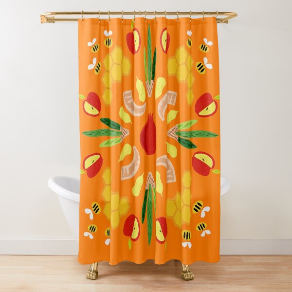 Yomim Noraim Large Orange Shower Curtain