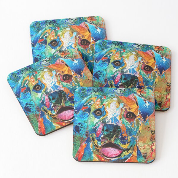 Artikelvorschau, Fröhliche bunte Pitbull-Hundekunst von Sharon Cummings entworfen und verkauft von Sharon Cummings Art.