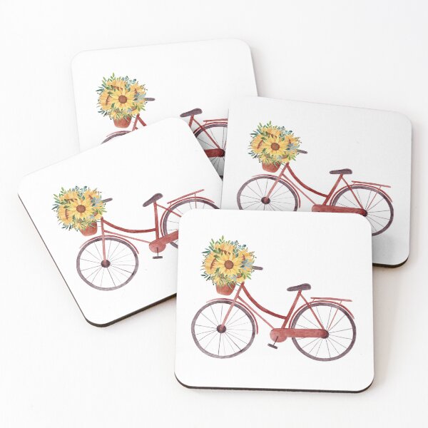 Item preview, Retro Red Vintage Bicycle with Sunflowers  designed and sold by komila.