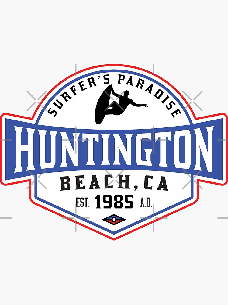 Aperçu 3 sur 3. Sticker avec l'œuvre Surf HUNTINGTON BEACH CALIFORNIE Surf Surfeur Planche de surf Vagues Océan PARADIS DES SURFERS créée et vendue par MyHandmadeSigns.