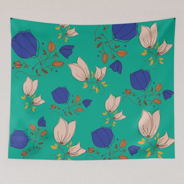 Item preview, Blue and beige flower patterns  designed and sold by Poppy-World.