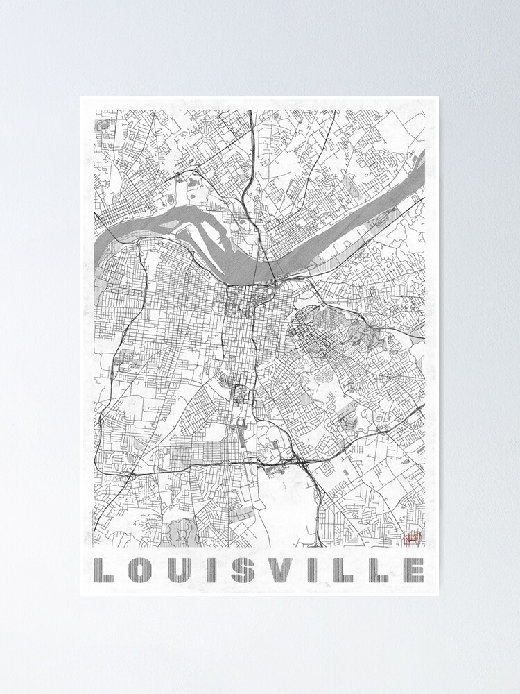 Alternate view of Louisville Map Line Poster