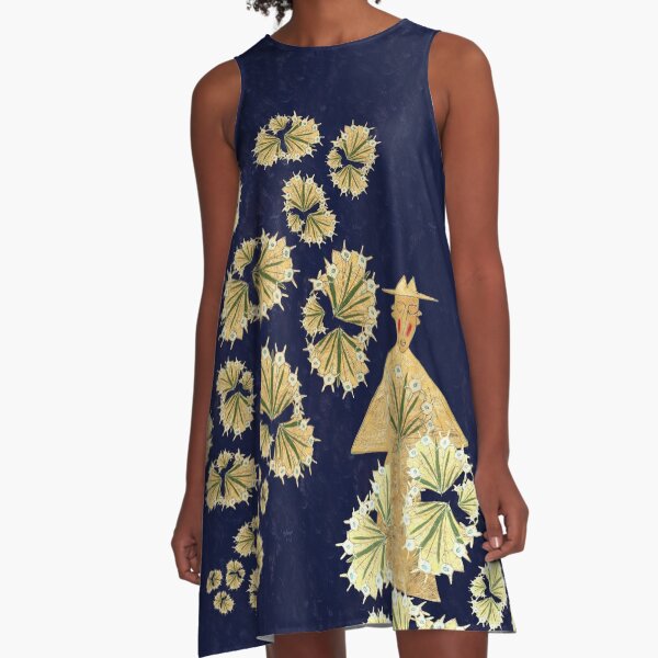 Golden Cahaba Lilies - Midnight A-Line Dress