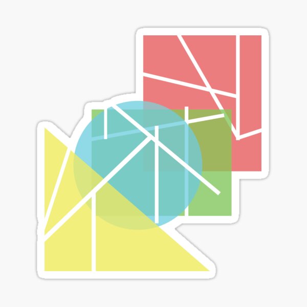 Item preview, Vibrant Art Prints on Demand: Explore Red, Yellow, Blue, and Green Shapes - Squares, Circles, and Right Triangles with Transparent Lines designed and sold by gabrielbroady.