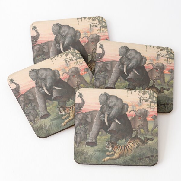 Item preview, Herd Of Elephants Charging A Tiger - Vintage Lithograph - 1880 designed and sold by warishellstore.