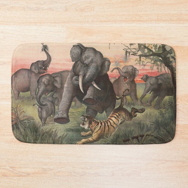 Item preview, Herd Of Elephants Charging A Tiger - Vintage Lithograph - 1880 designed and sold by warishellstore.
