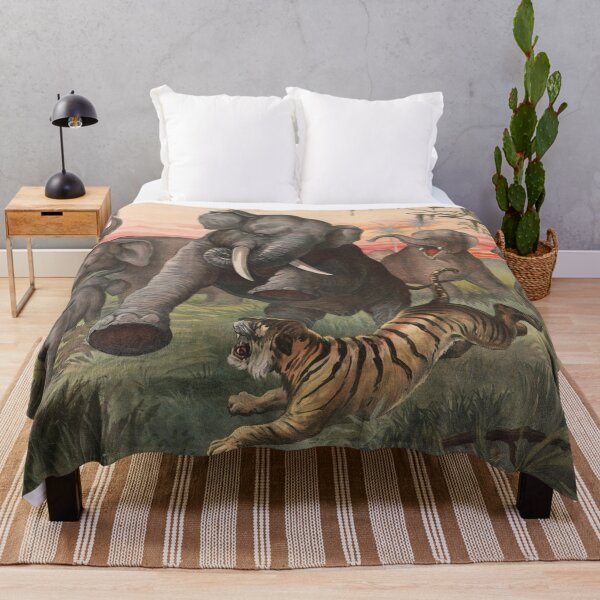 Item preview, Herd Of Elephants Charging A Tiger - Vintage Lithograph - 1880 designed and sold by warishellstore.