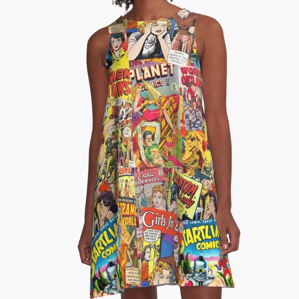 Vintage Comic Book Collage A-Line Dress