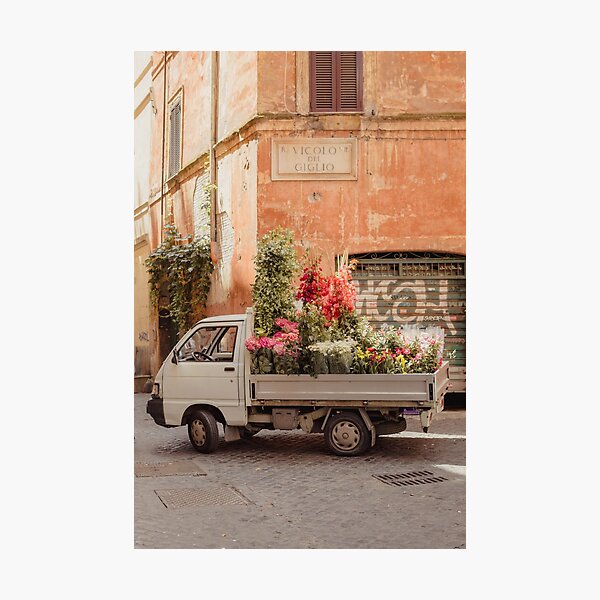 Rome cute van with lots of flowers - Roma - Travel photography Photographic Print