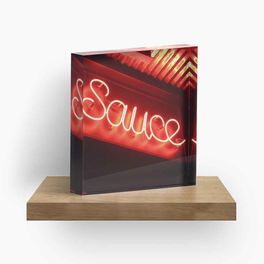 Sauce (phtograph of cursive neon sign in New York) Acrylic Block