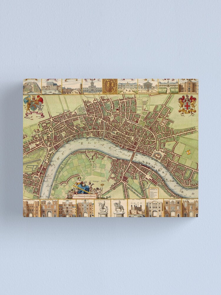 Vintage Map Of London England 16th Century Canvas Print By Bravuramedia Redbubble