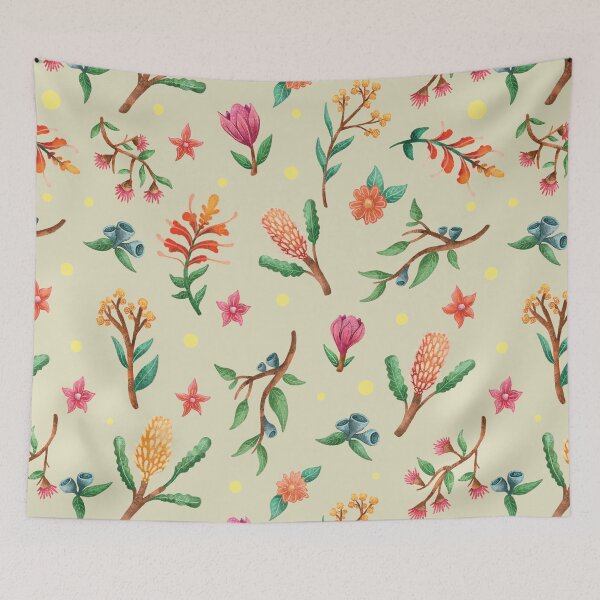Item preview, Green Australian native plant pattern, Native flowers and Leaves Pattern designed and sold by StrayLeaves.