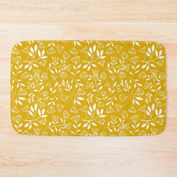 Item preview, White on Ochre Sprigs Floral Pattern designed and sold by Lesley Fitzpatrick.