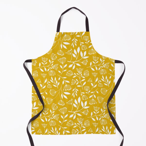 Item preview, White on Ochre Sprigs Floral Pattern designed and sold by Lesley Fitzpatrick.