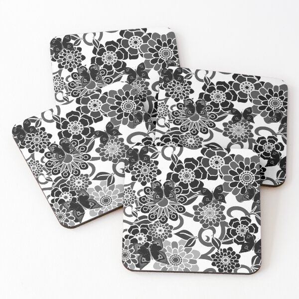 Item preview, Funky Retro Black and white Flowers and Butterflies Art designed and sold by Alondra.