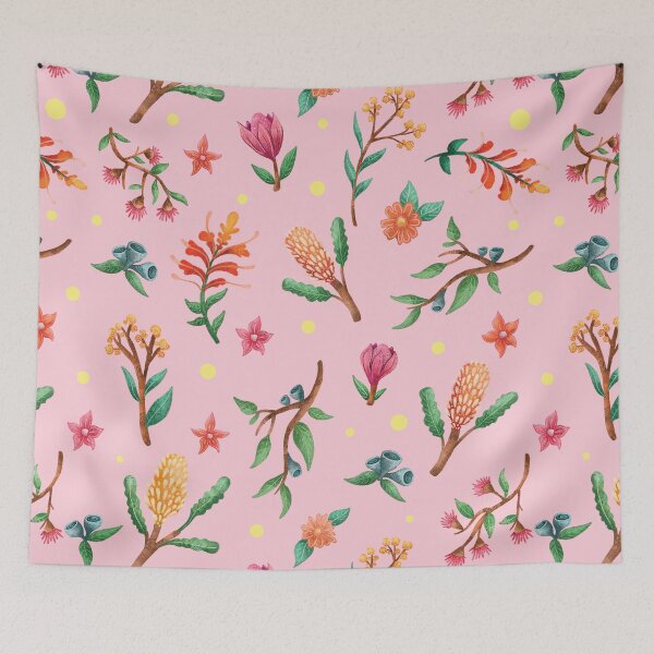 Item preview, Pink Australian native plant pattern, Native flowers and Leaves Pattern designed and sold by StrayLeaves.