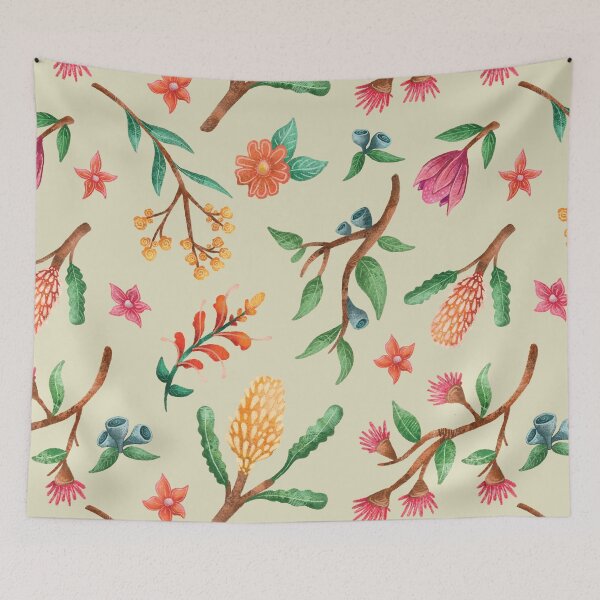 Item preview,  Australian native plant pattern GREEN, Native flowers and Leaves Pattern designed and sold by StrayLeaves.