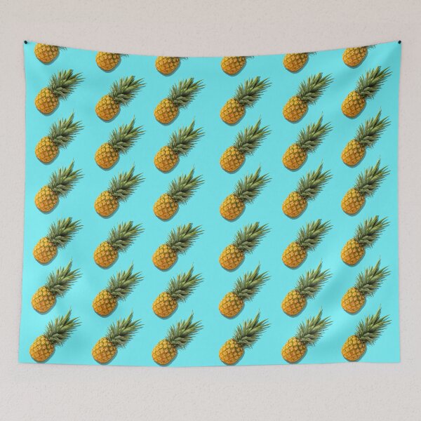 Item preview, Fruit Pattern with Fresh Organic Pineapples with Hard Shadows Bright Azure Pattern Top View Flat Lay Minimalist Design designed and sold by Peekonet.