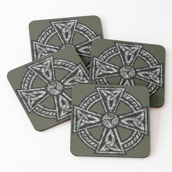 Item preview, Stone Celtic Cross with knotwork and Triskell - Rifle Green designed and sold by deusrex007.
