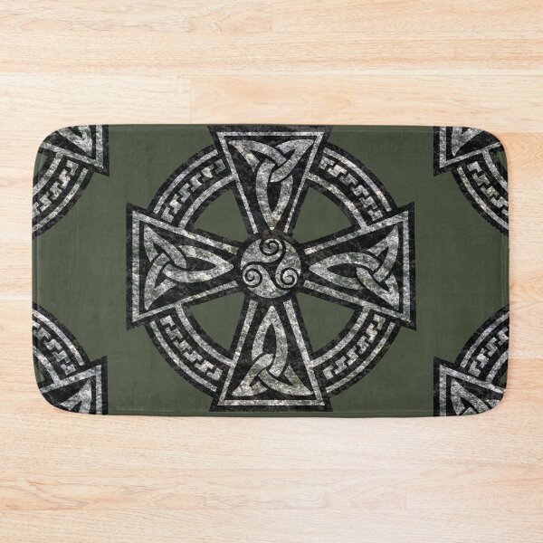 Item preview, Stone Celtic Cross with knotwork and Triskell - Rifle Green designed and sold by deusrex007.