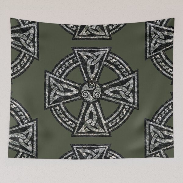 Item preview, Stone Celtic Cross with knotwork and Triskell - Rifle Green designed and sold by deusrex007.