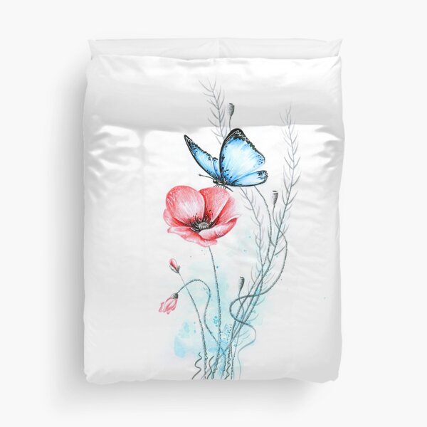Mohnblume mit Schmetterling Bettbezug