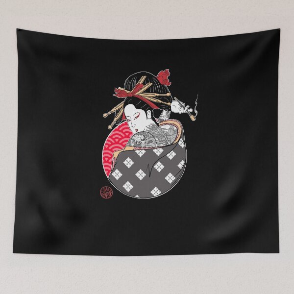 Item preview, Smoking tattooed geisha designed and sold by Ukiyograph.