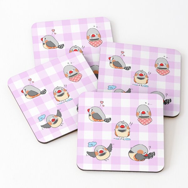Item preview, Zebra finch cute cartoon pink checkered pattern designed and sold by lifewithbirds.