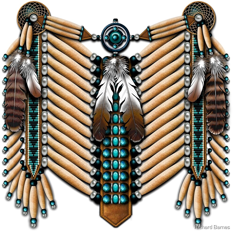 Native American Warrior Chestplate In Bone And Turquoise By Ricky   Flat,1000x1000,075,f.u5 